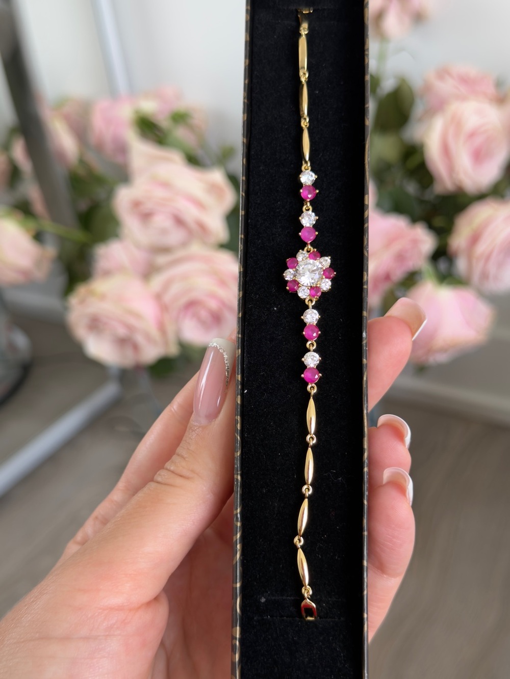 Bracelet with Pink and Clear Stones - Women's Jewelry